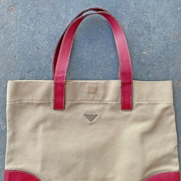 Vintage Prada Small Red Canvas Book Tote Bag AUTHENTIC - Picture 3 of 8